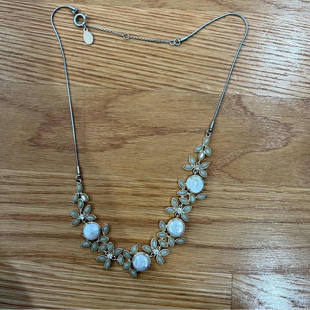 LOFT Grey Floral and Pearl Necklace